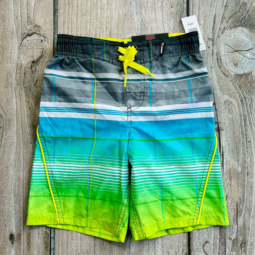 Gerry Weber size 6 Boys Swim Trunks, Swim Shorts, Gray, Blue, Green, White, NWT